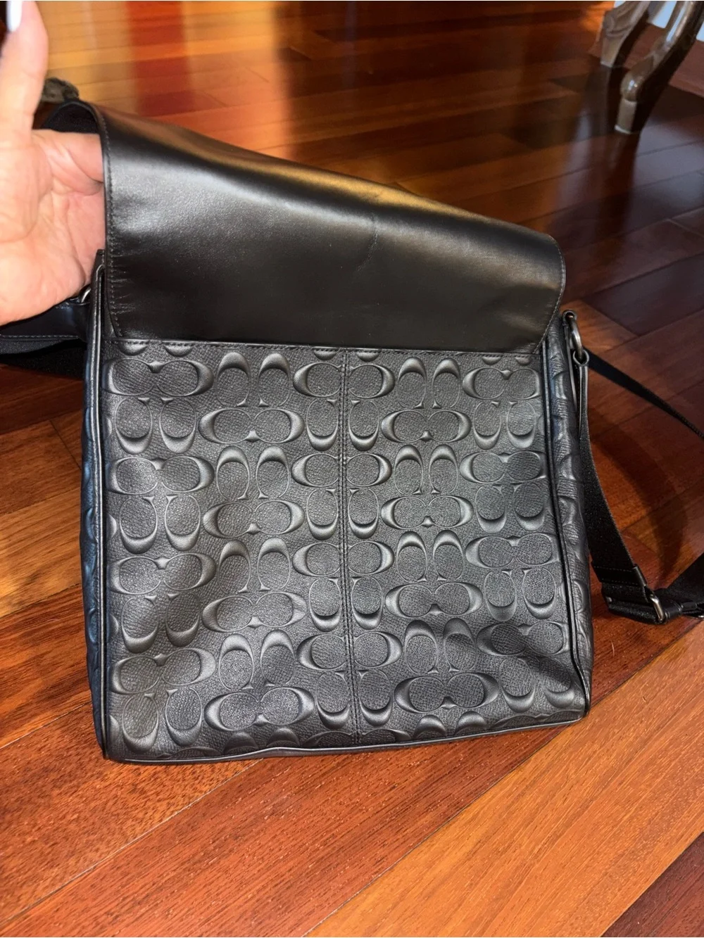 Coach Black Signature Embossed Leather Messenger Bag